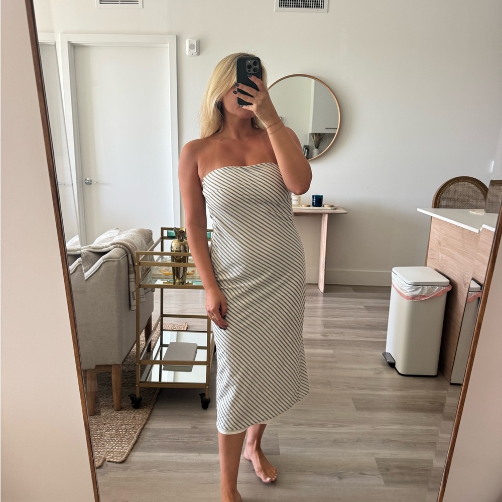 Rhythm Striped Strapless Midi Dress